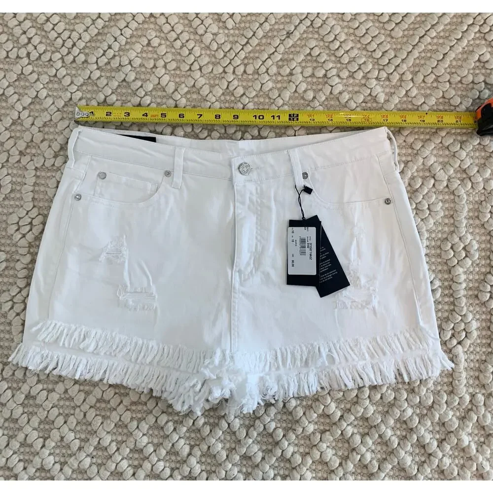 Armani Exchange AX White Stretch Denim Frayed Jean Skort Skirt NWT Size 10 - Picture 4 of 6